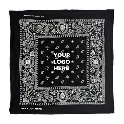 22" Silk Screened Black Cotton Bandana